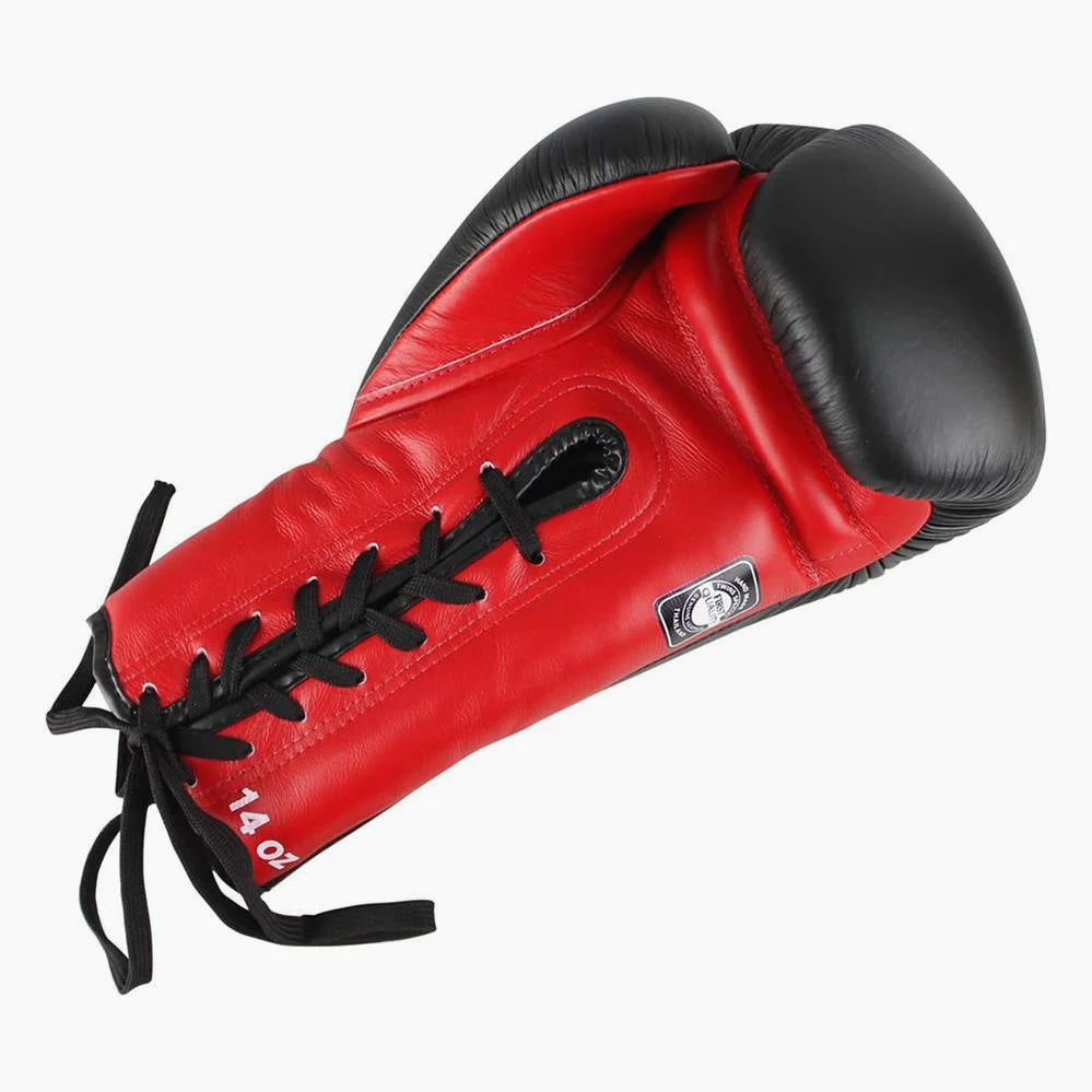 Guantes Muay Thai Twins Special BGLL-1 Negro-Rojo con cordones - Image 4
