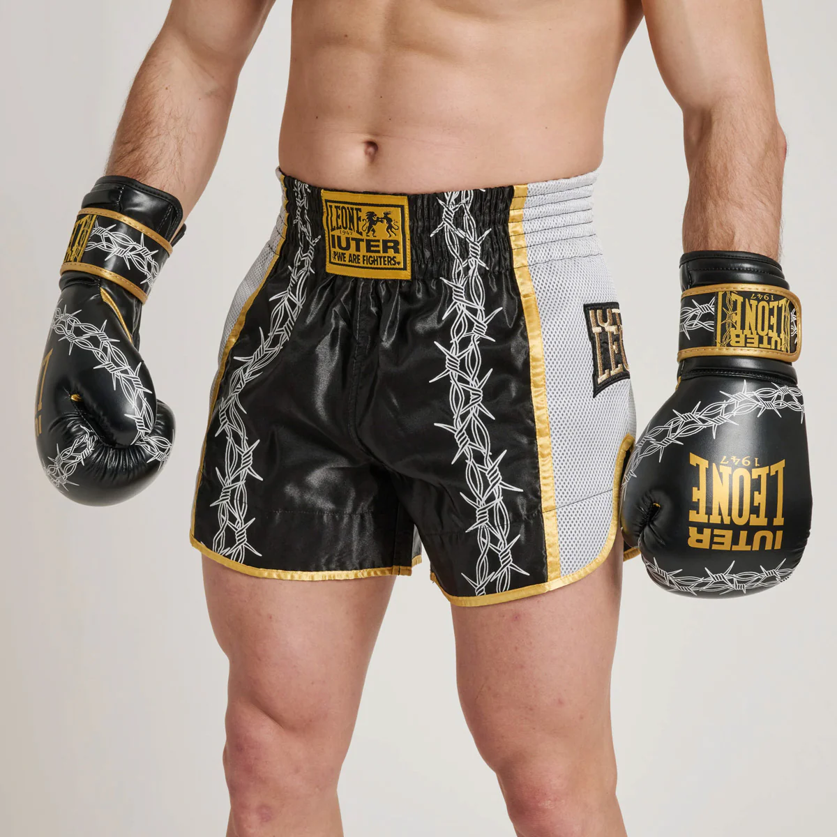 Pantalones cortos kick-tailandés Leone IUTER Barbed Wire AB05IU Nero - Image 9